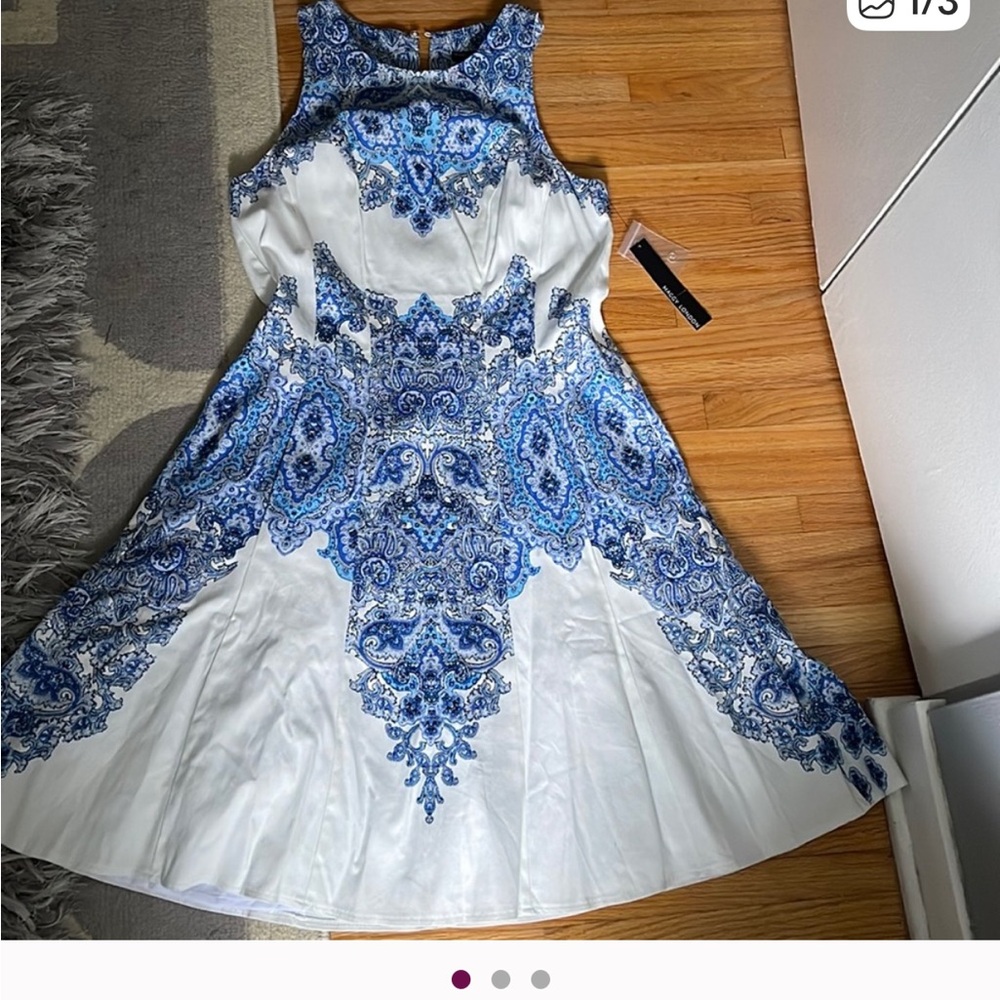 (2) Maggy London fit and flare dresses (red and blue).  Size 8. EUC